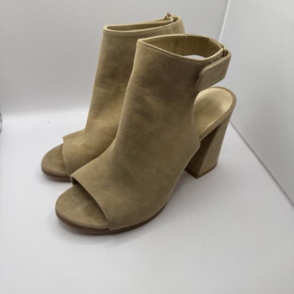 Stuart Weitzman Tan Suede Ankle Booties Chunky High Heels Womens Size 6.5 - Picture 2 of 12